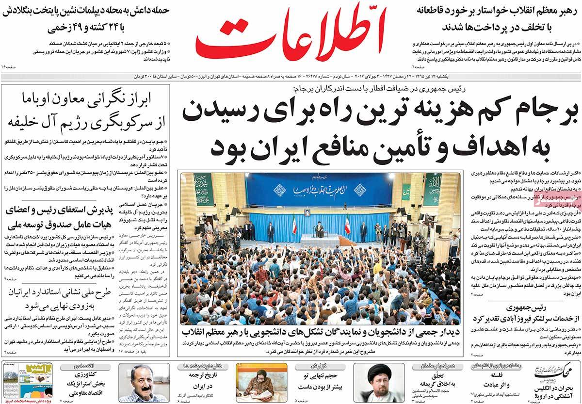 A Look at Iranian Newspaper Front Pages on July 3