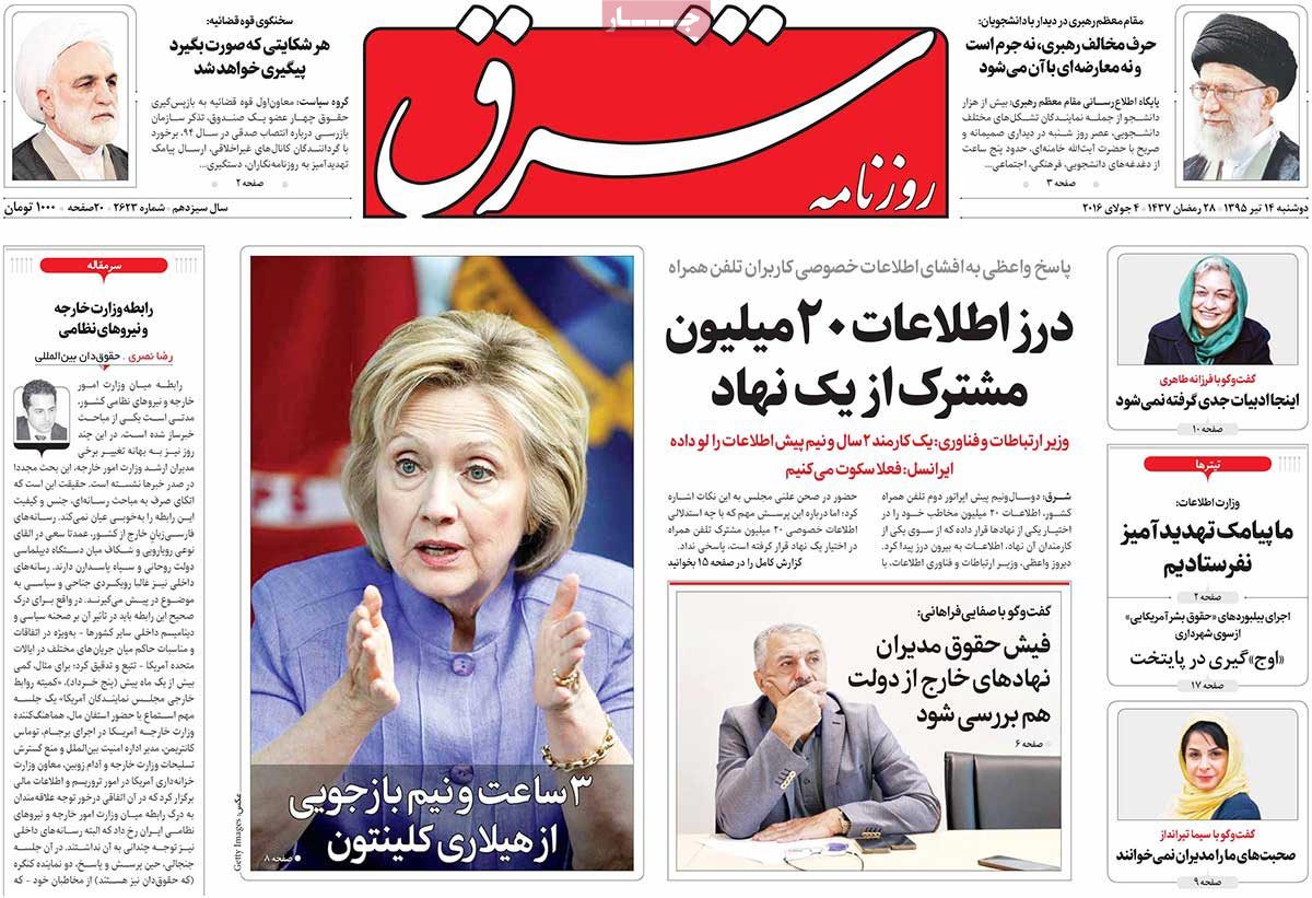 A Look at Iranian Newspaper Front Pages on July 4