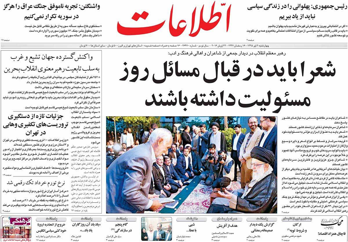 A Look at Iranian Newspaper Front Pages on June 22