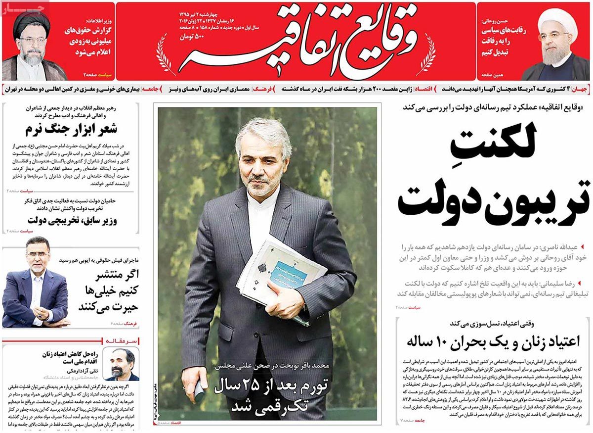 A Look at Iranian Newspaper Front Pages on June 22