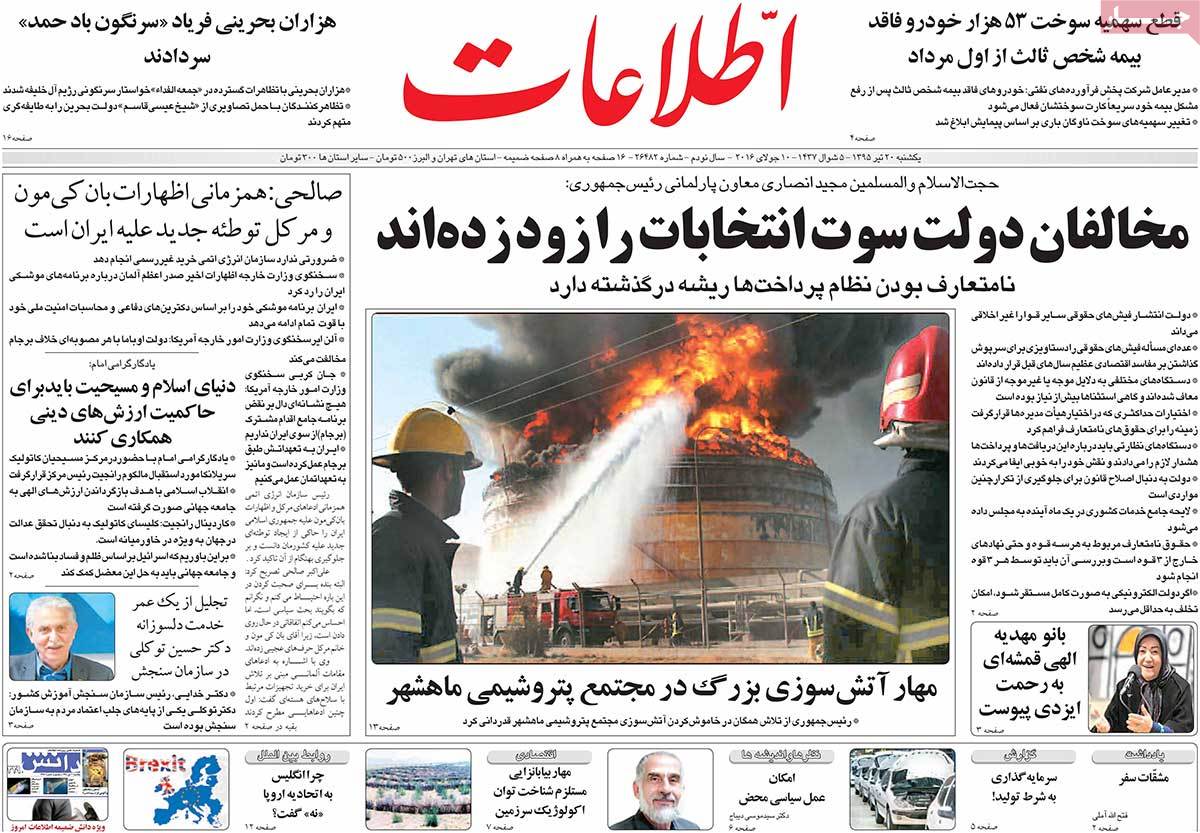 A Look at Iranian Newspaper Front Pages on July 10