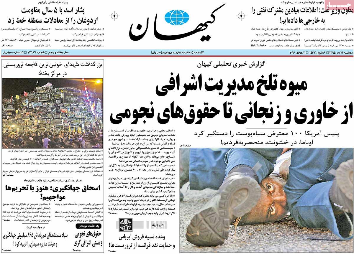 A Look at Iranian Newspaper Front Pages on July 11