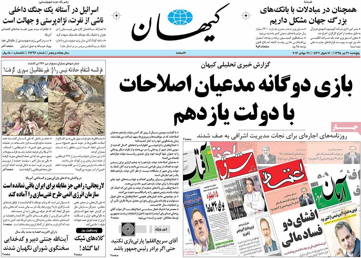 A Look at Iranian Newspaper Front Pages on July 21