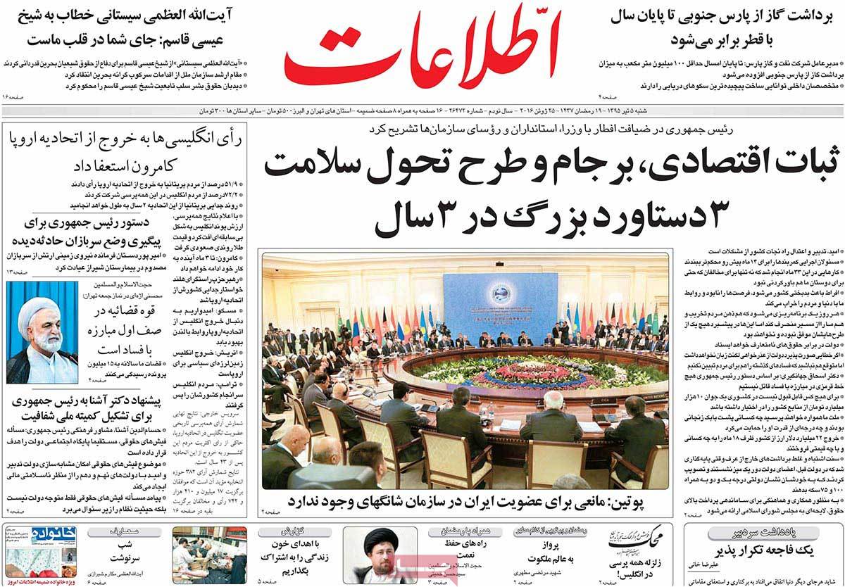 A Look at Iranian Newspaper Front Pages on June 25