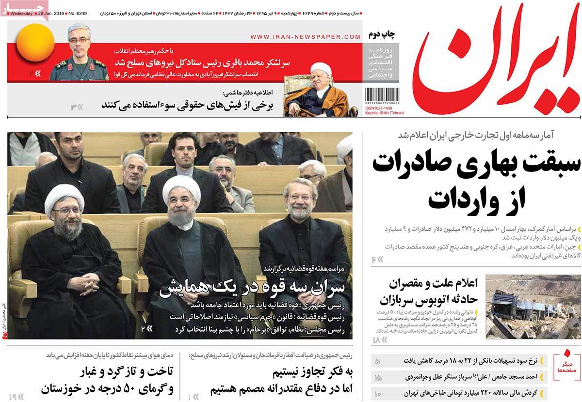 A Look at Iranian Newspaper Front Pages on June 29