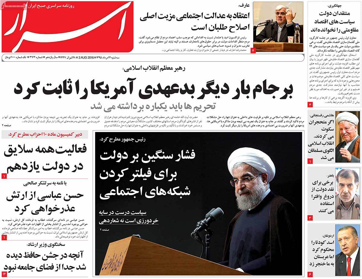 A Look at Iranian Newspaper Front Pages on August 2