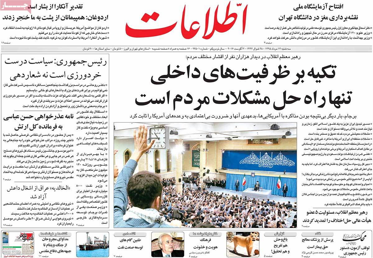 A Look at Iranian Newspaper Front Pages on August 2