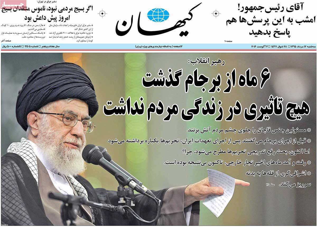 A Look at Iranian Newspaper Front Pages on August 2