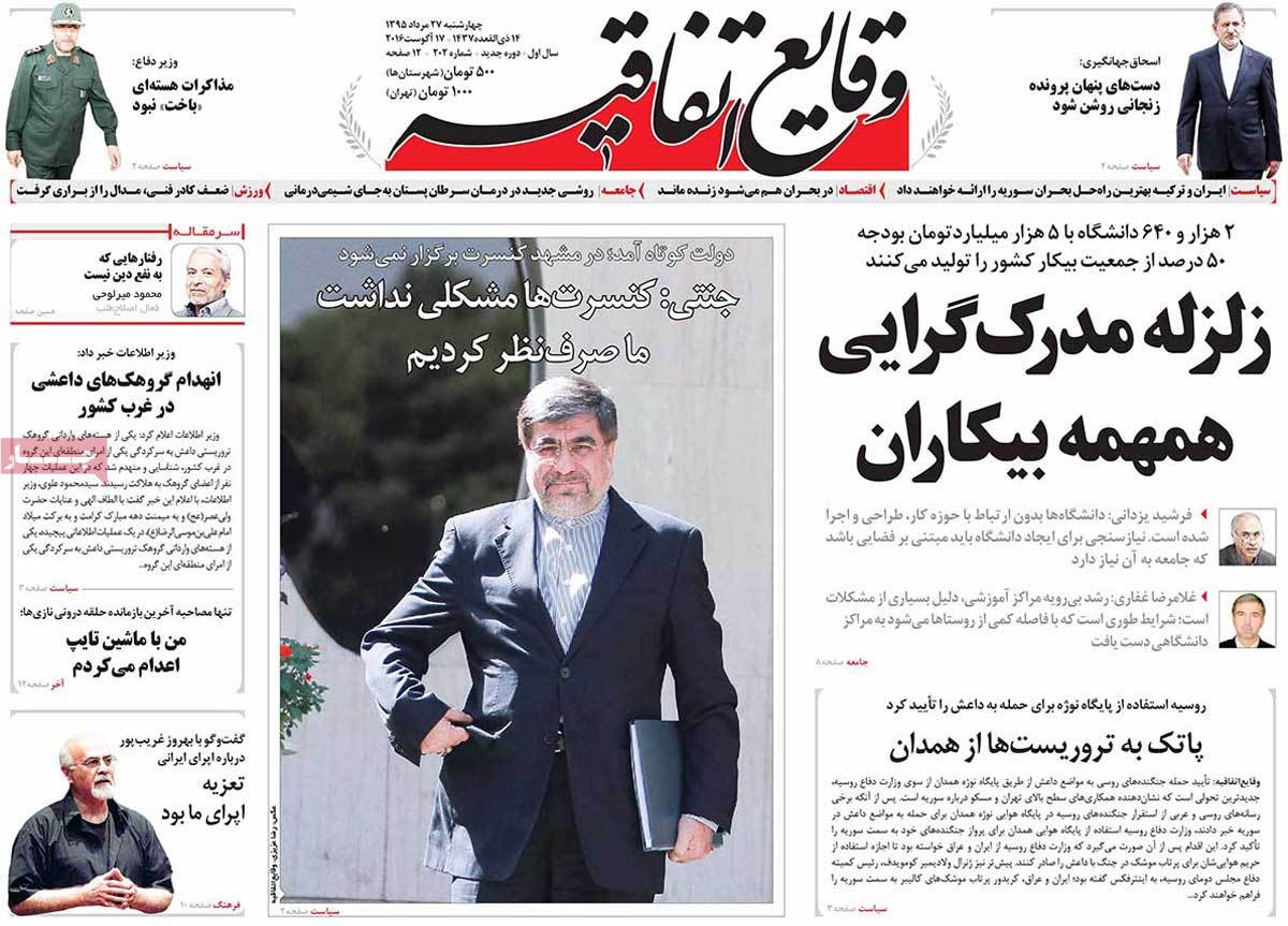 A Look at Iranian Newspaper Front Pages on August 17