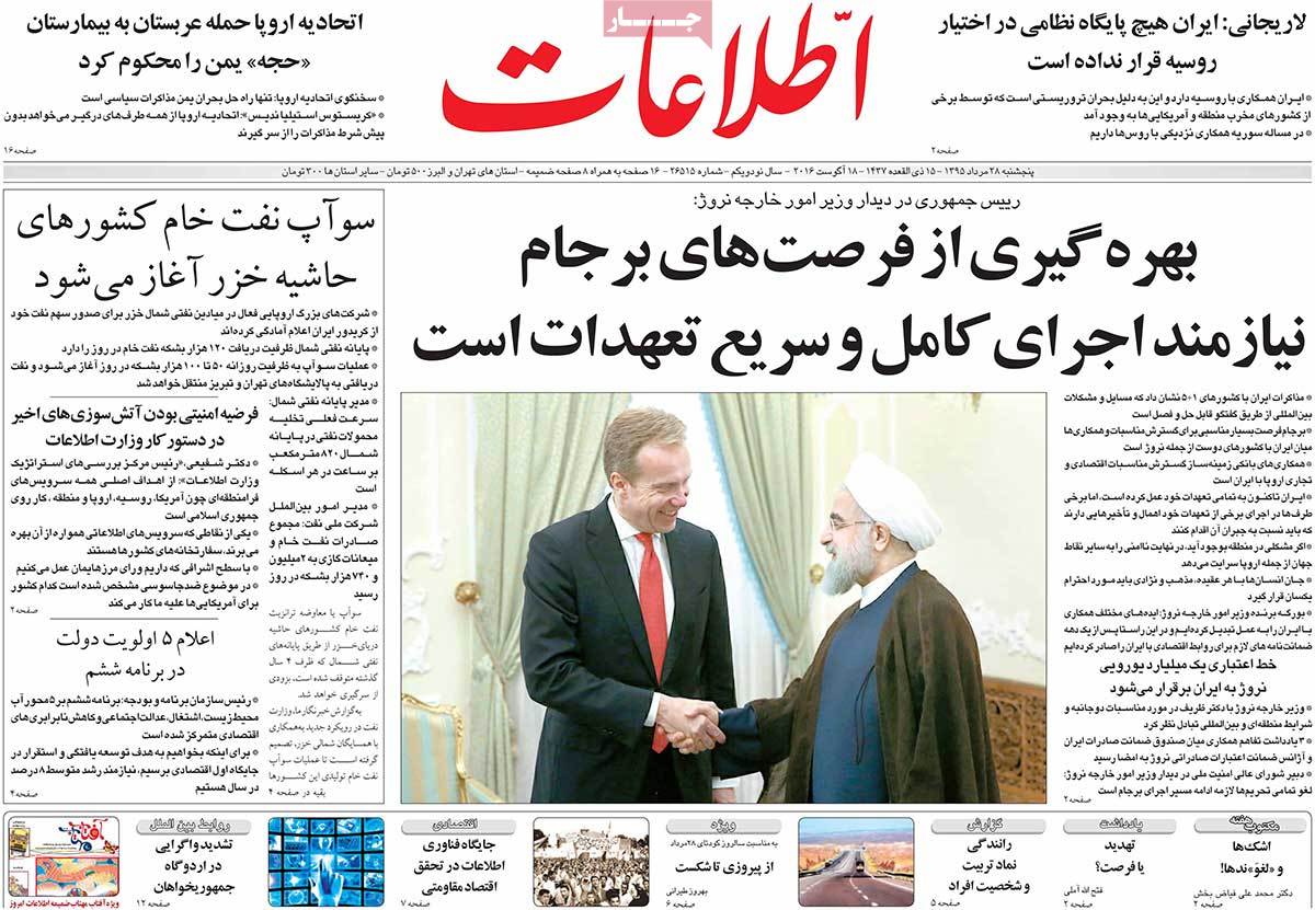 A Look at Iranian Newspaper Front Pages on August 18