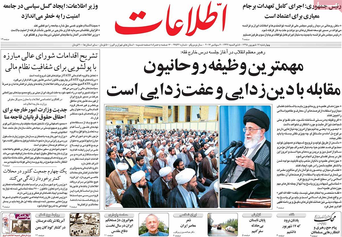 A Look at Iranian Newspaper Front Pages on September 7