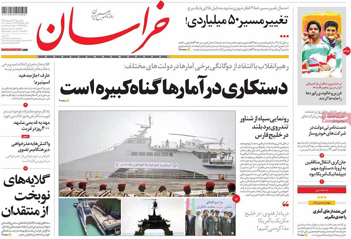 A Look at Iranian Newspaper Front Pages on September 14