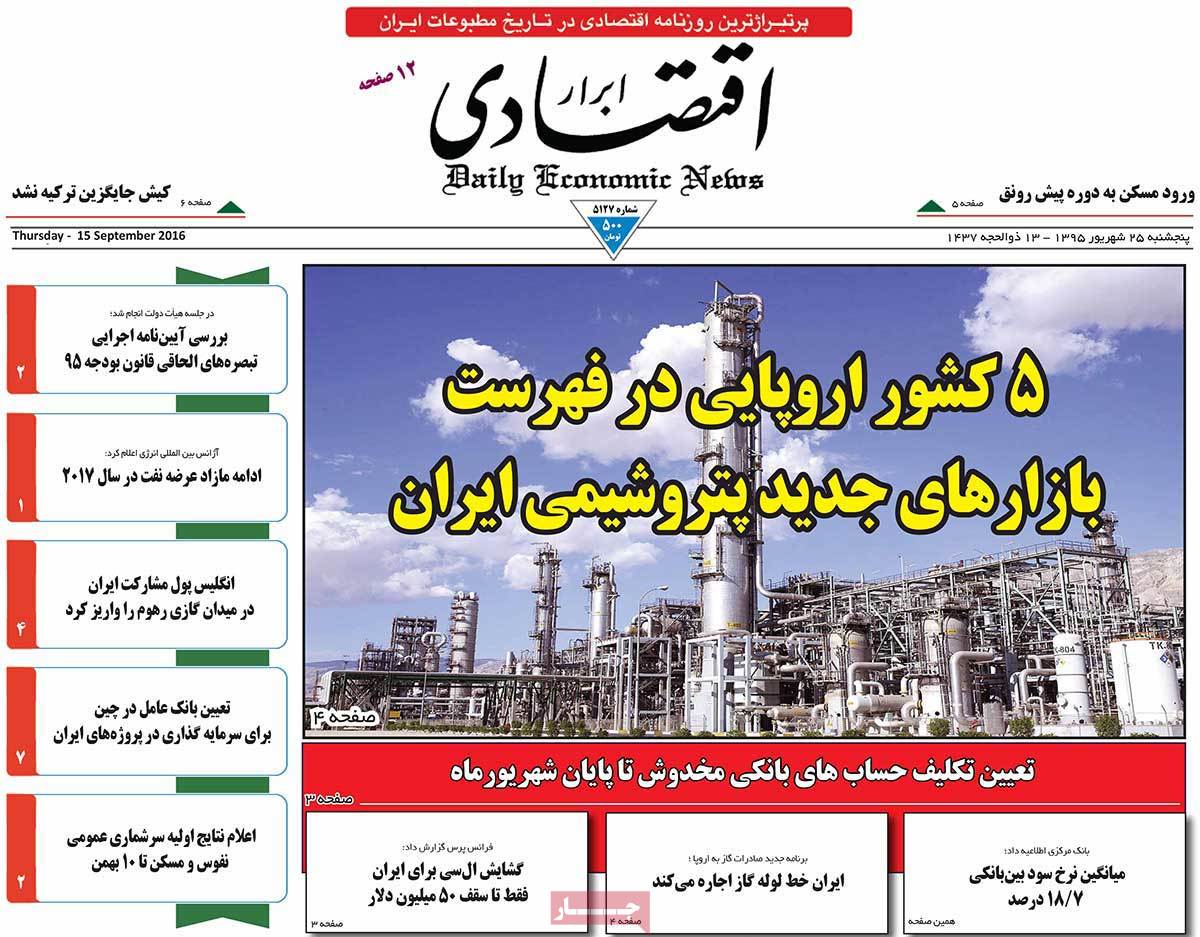 A Look at Iranian Newspaper Front Pages on September 15