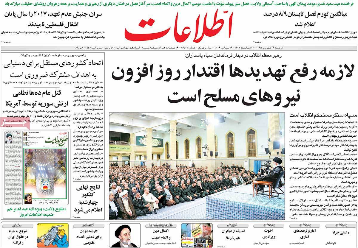 A Look at Iranian Newspaper Front Pages on September 19