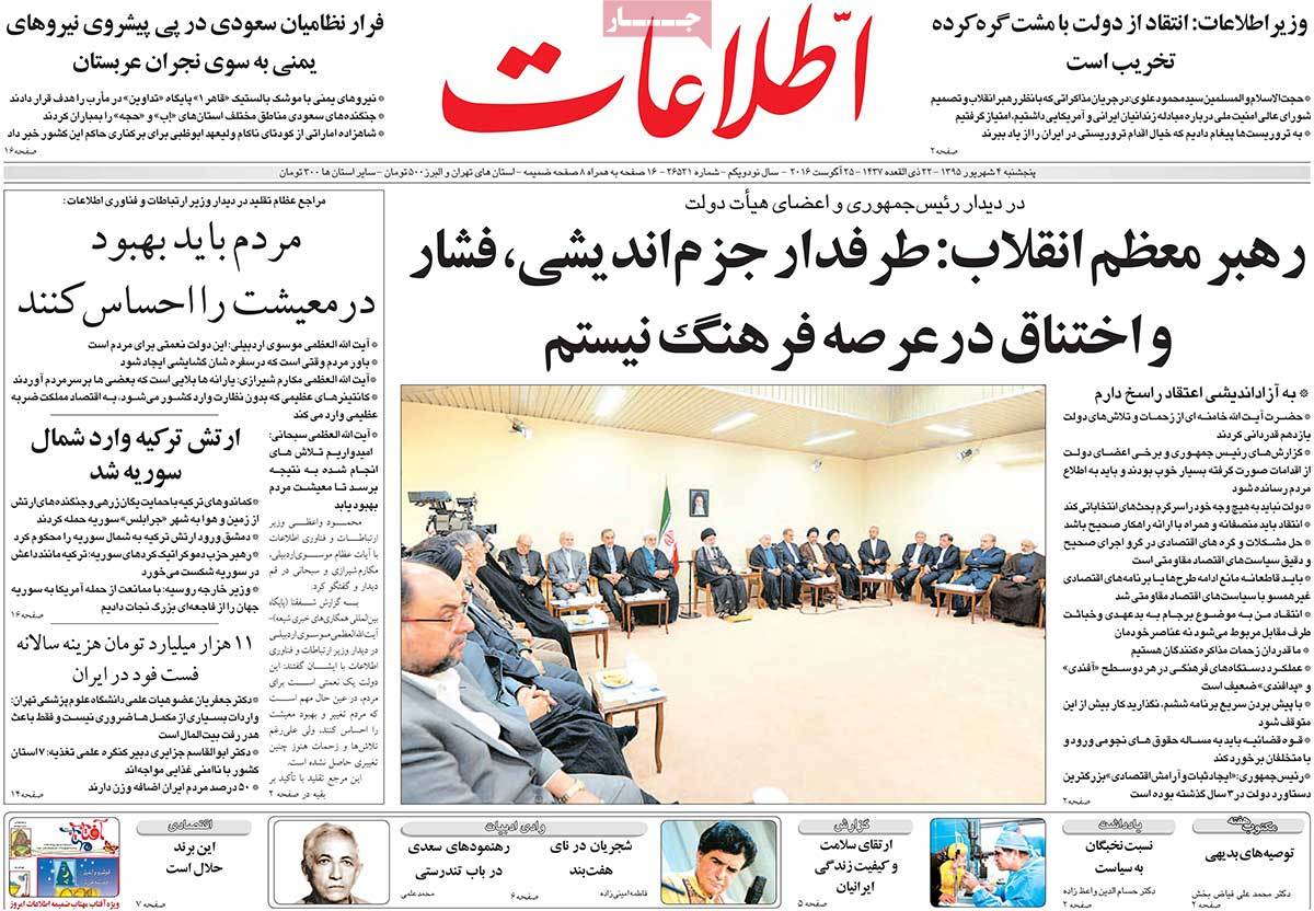 A Look at Iranian Newspaper Front Pages on August 25