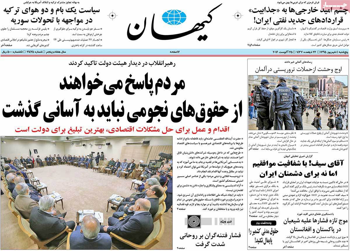 A Look at Iranian Newspaper Front Pages on August 25