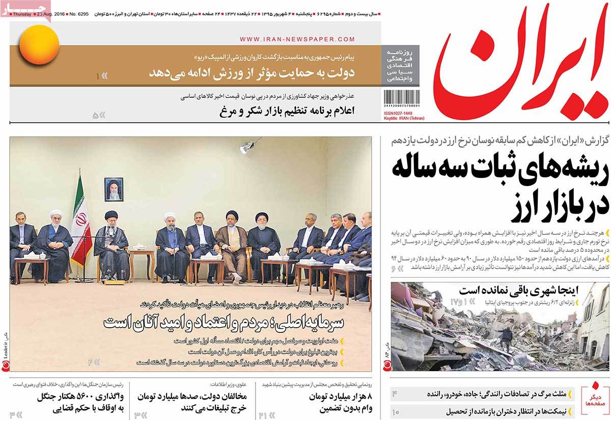 A Look at Iranian Newspaper Front Pages on August 25