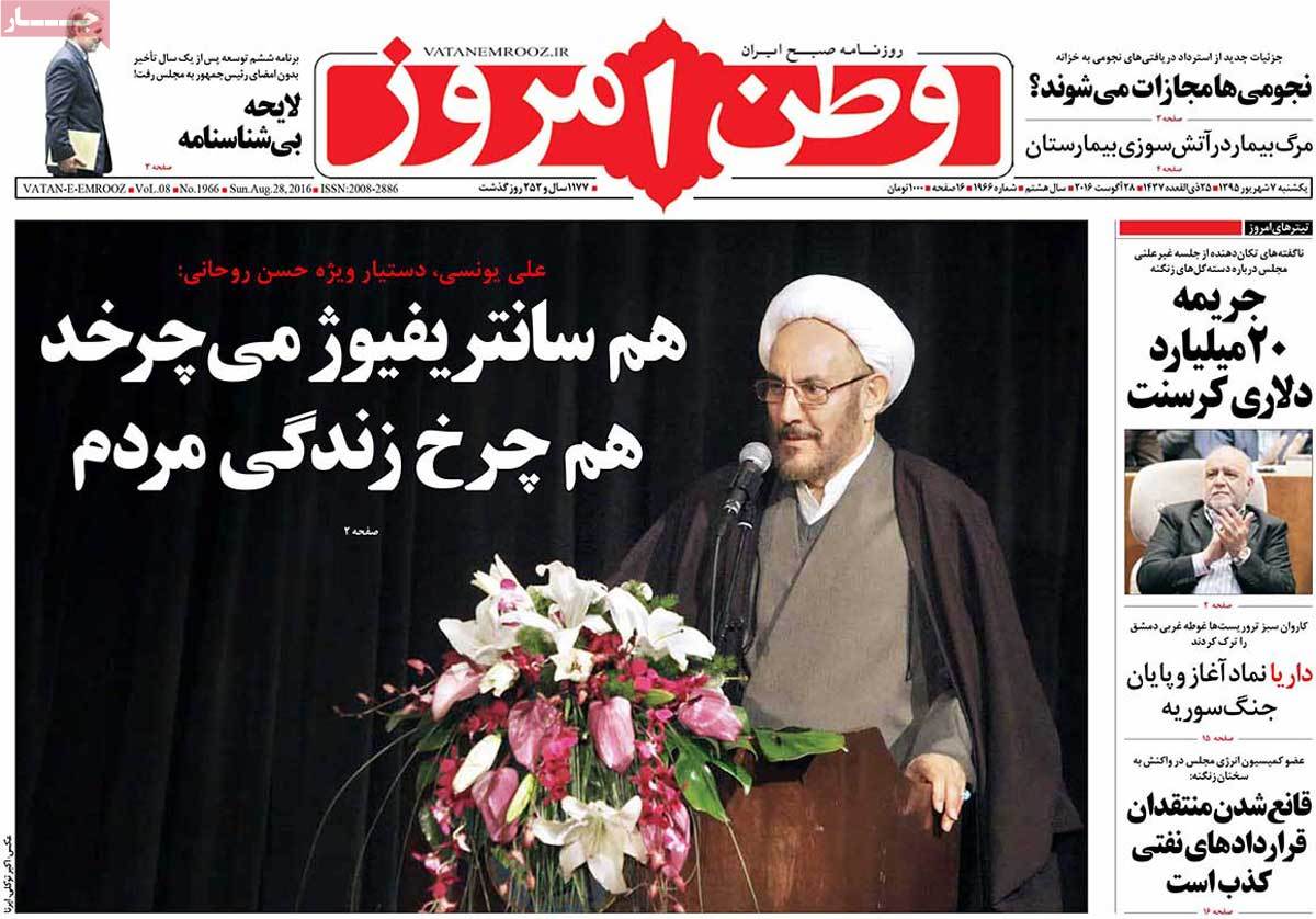 A Look at Iranian Newspaper Front Pages on August 28