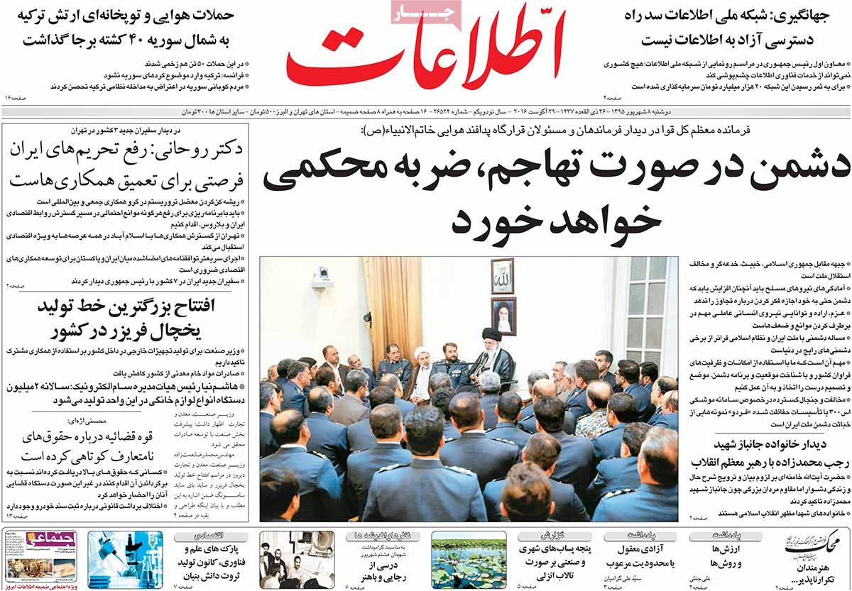 A Look at Iranian Newspaper Front Pages on August 29