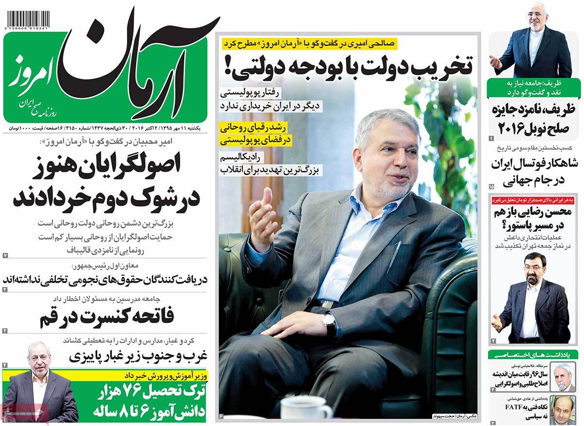 A Look at Iranian Newspaper Front Pages on October 2