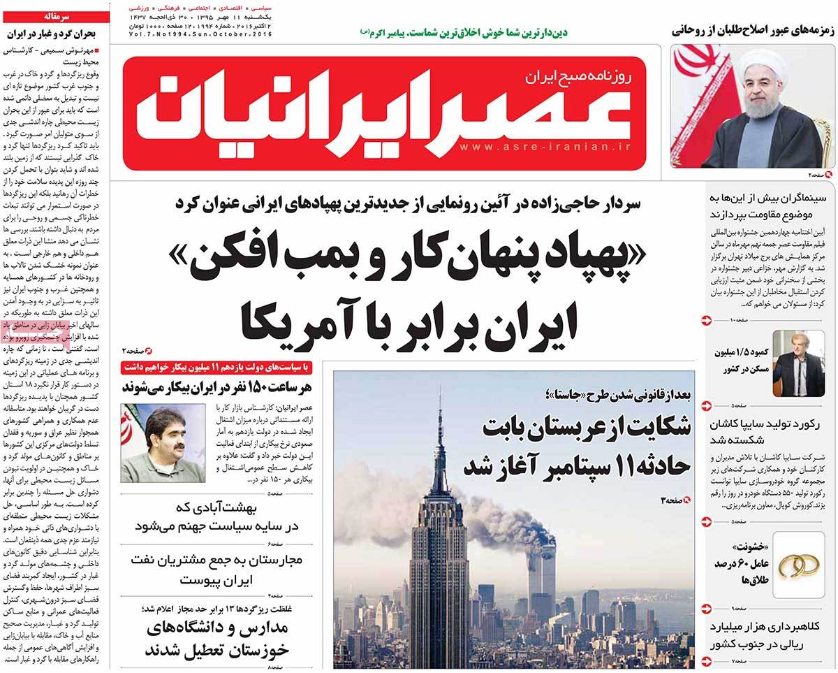 A Look at Iranian Newspaper Front Pages on October 2