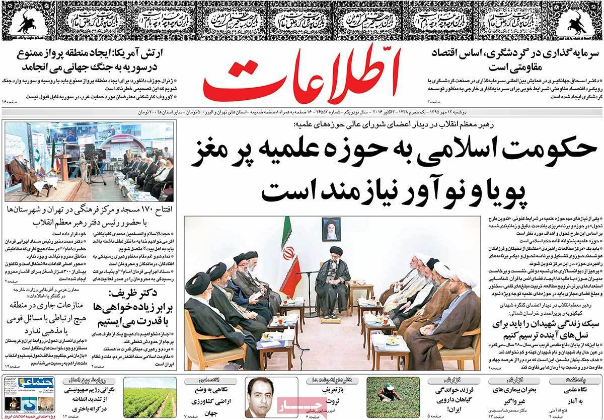 A Look at Iranian Newspaper Front Pages on October 3