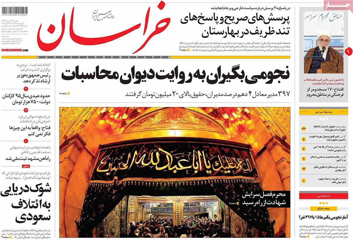 A Look at Iranian Newspaper Front Pages on October 3