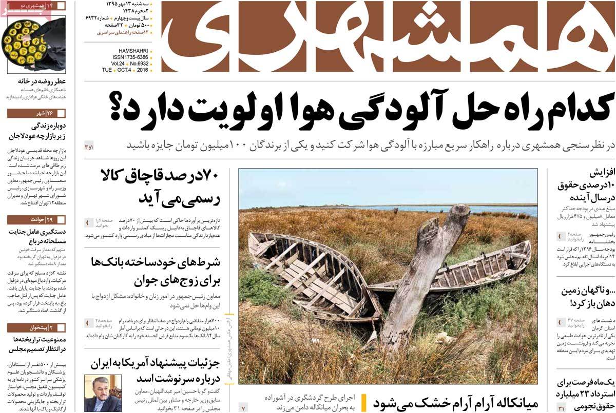 A Look at Iranian Newspaper Front Pages on October 4