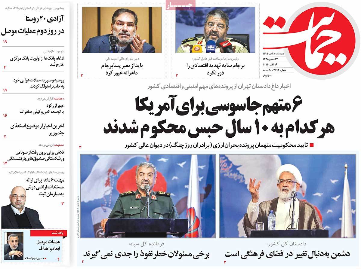 A Look at Iranian Newspaper Front Pages on October 19