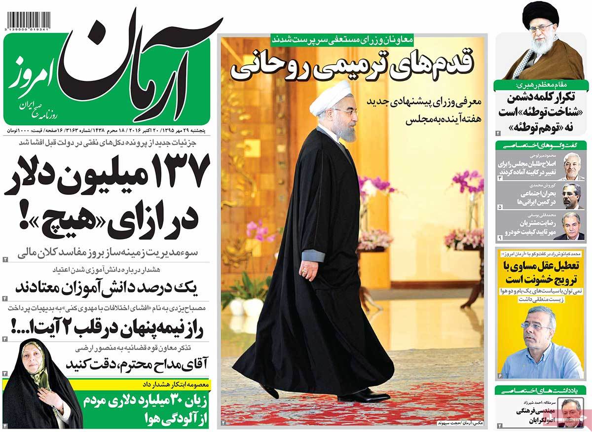 A Look at Iranian Newspaper Front Pages on October 20