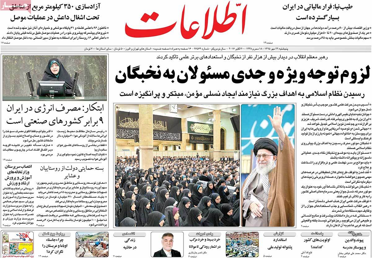 A Look at Iranian Newspaper Front Pages on October 20