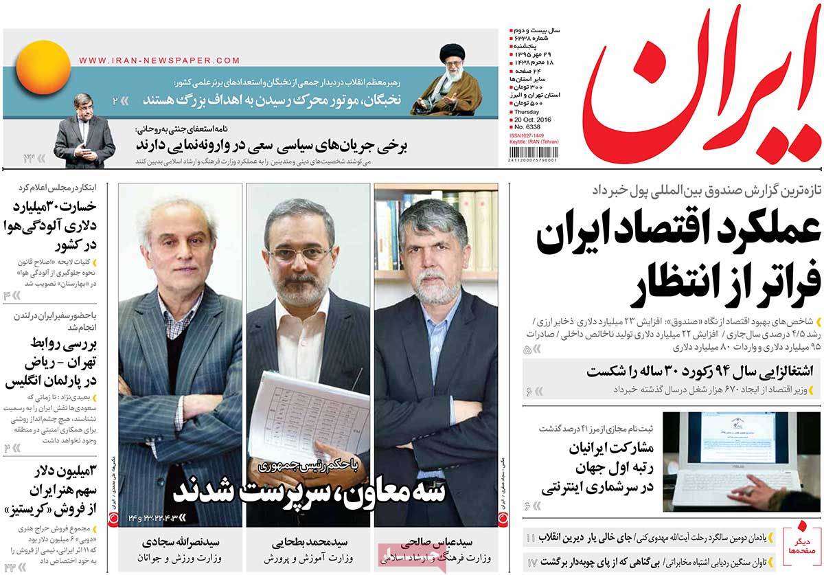 A Look at Iranian Newspaper Front Pages on October 20