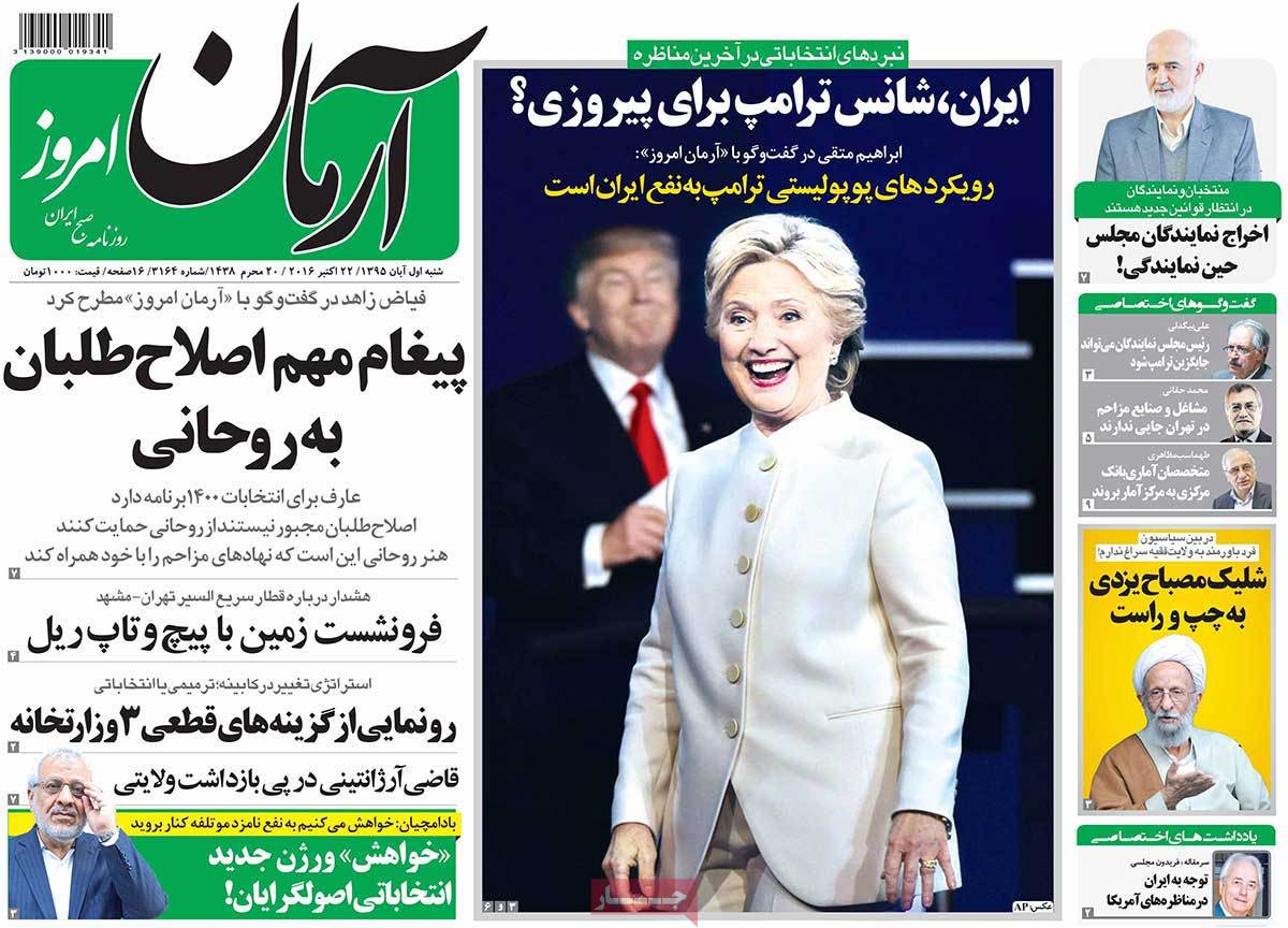 A Look at Iranian Newspaper Front Pages on October 22