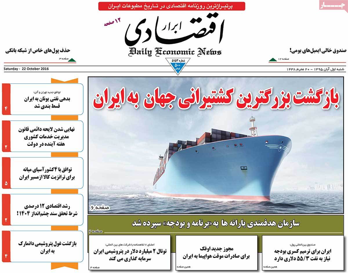 A Look at Iranian Newspaper Front Pages on October 22