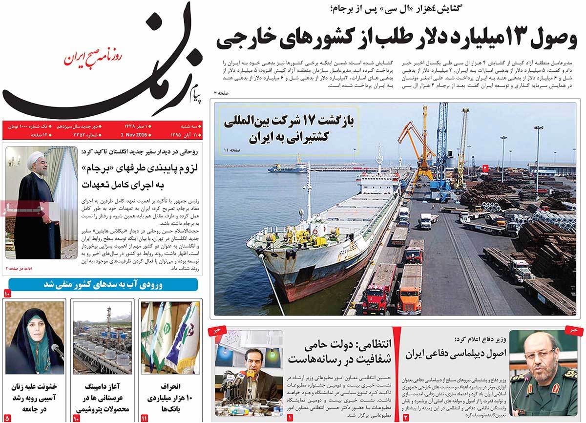 A Look at Iranian Newspaper Front Pages on November 1