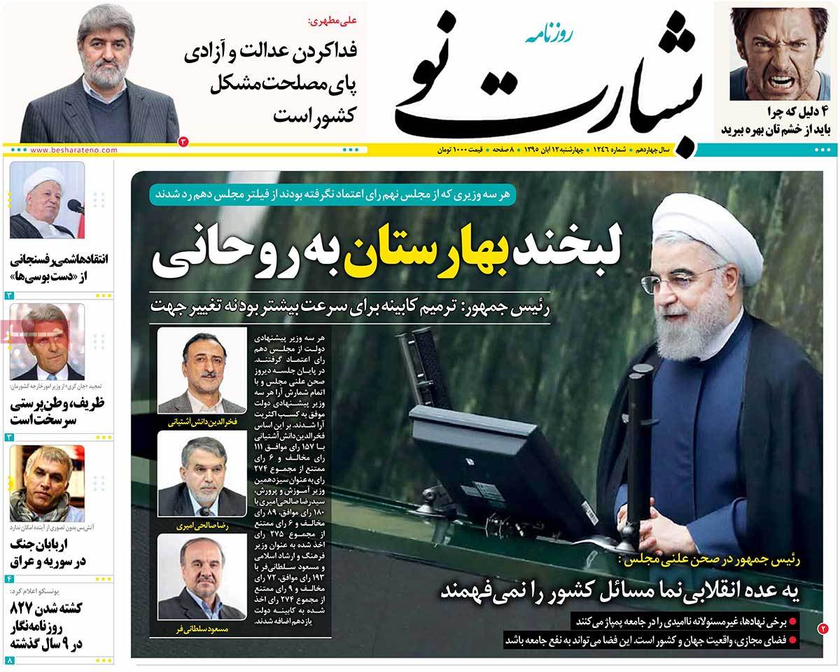 A Look at Iranian Newspaper Front Pages on November 2