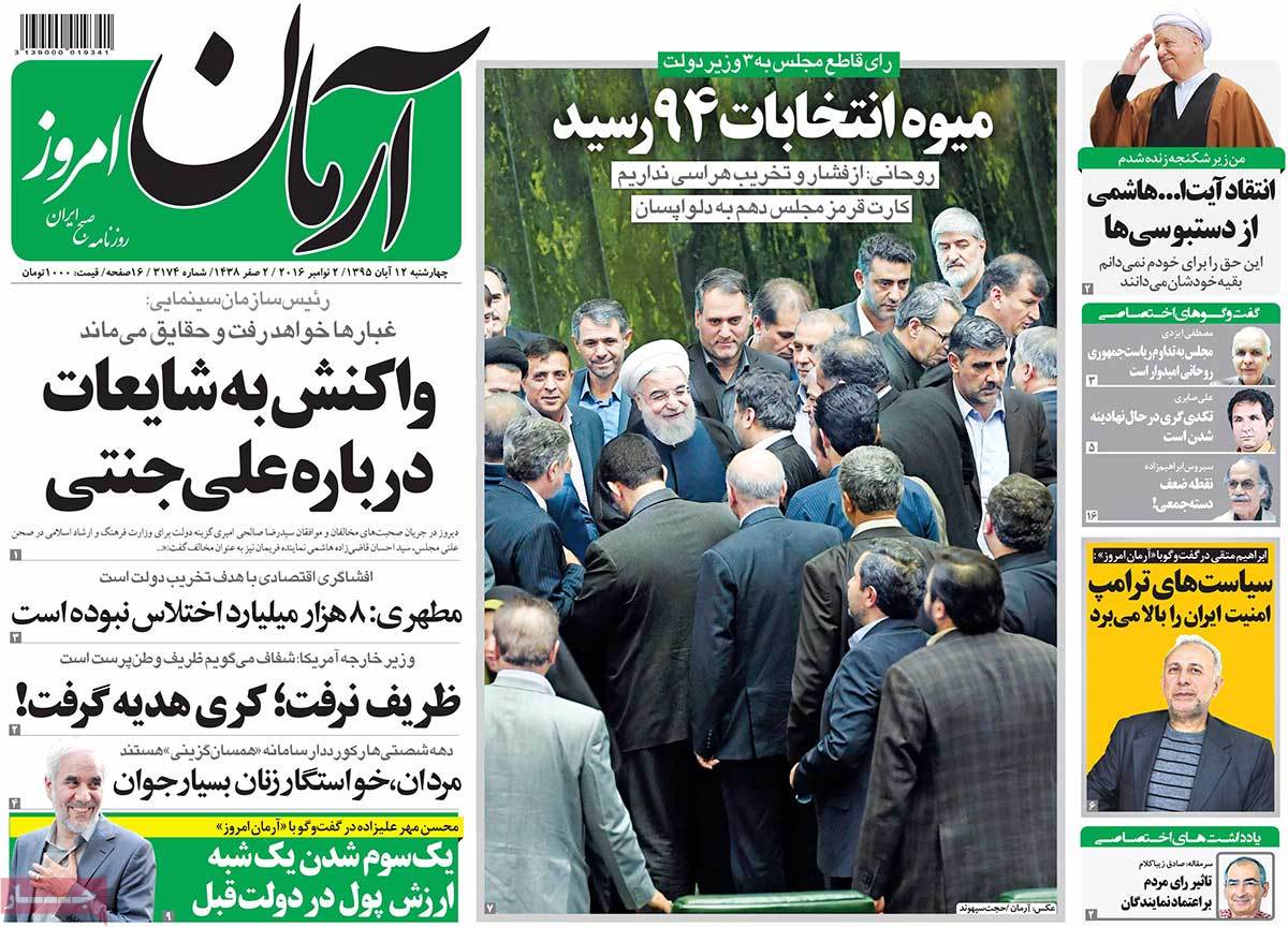 A Look at Iranian Newspaper Front Pages on November 2