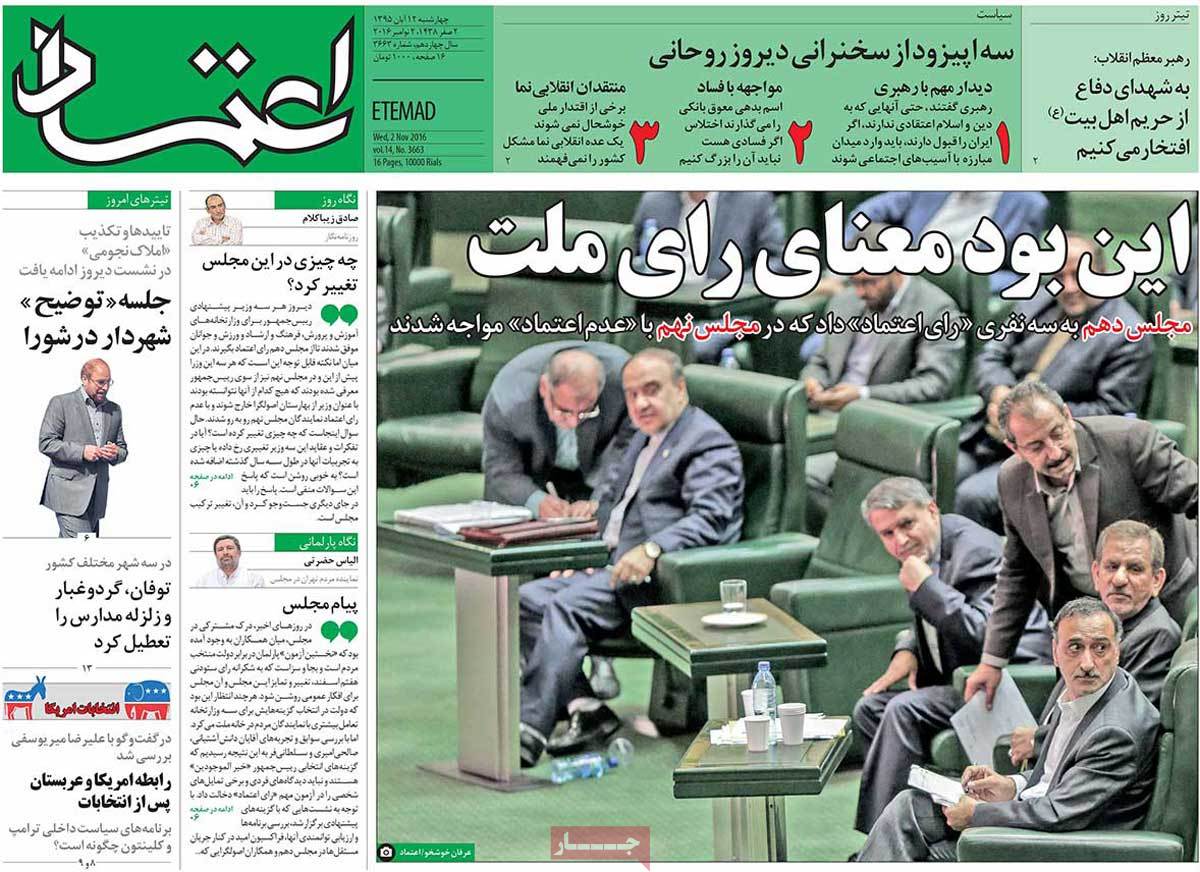 A Look at Iranian Newspaper Front Pages on November 2