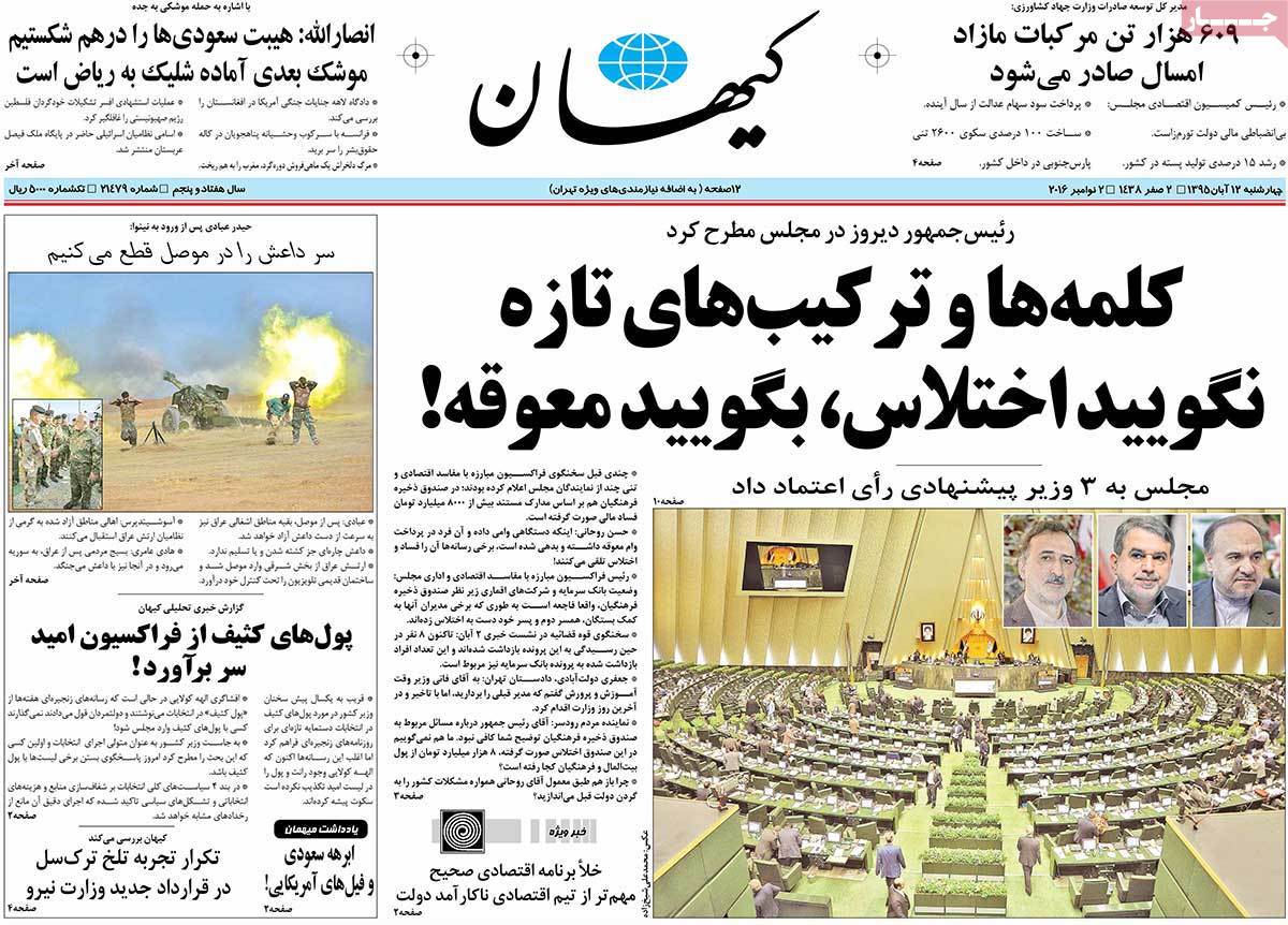 A Look at Iranian Newspaper Front Pages on November 2