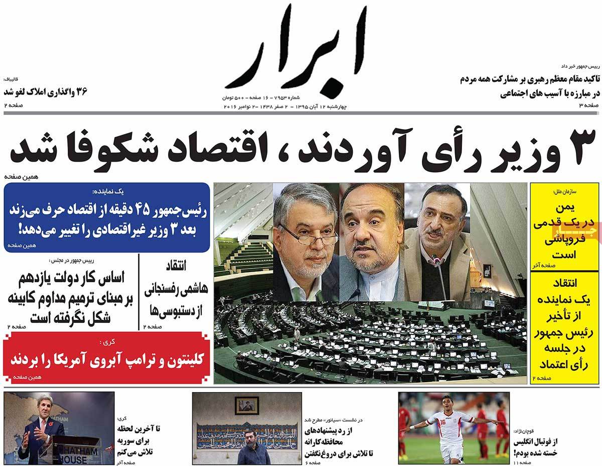 A Look at Iranian Newspaper Front Pages on November 2