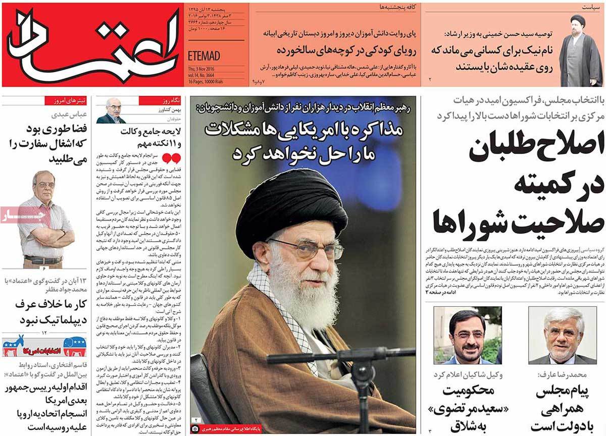 A Look at Iranian Newspaper Front Pages on November 3