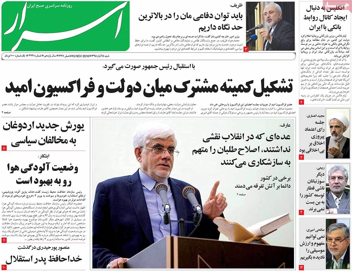 A Look at Iranian Newspaper Front Pages on November 5