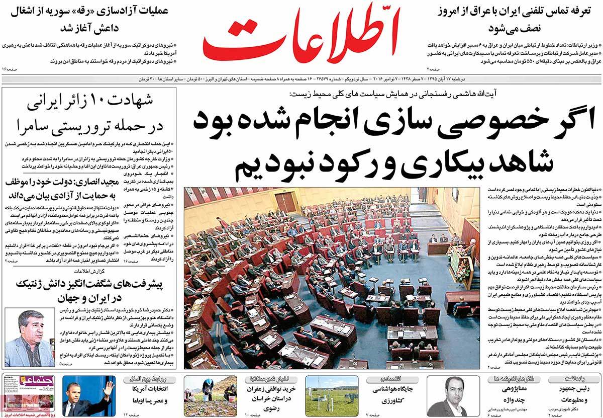 A Look at Iranian Newspaper Front Pages on November 7