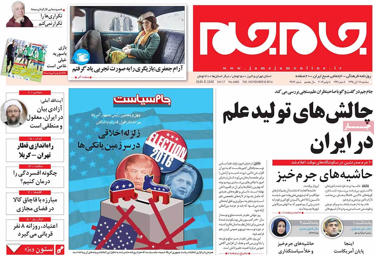 A Look at Iranian Newspaper Front Pages on November 8