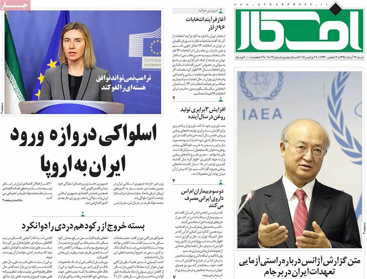 Look at Iranian Newspaper Front Pages on November 12