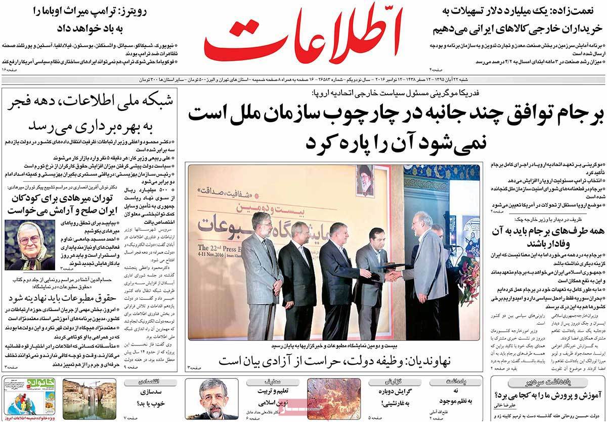 Look at Iranian Newspaper Front Pages on November 12