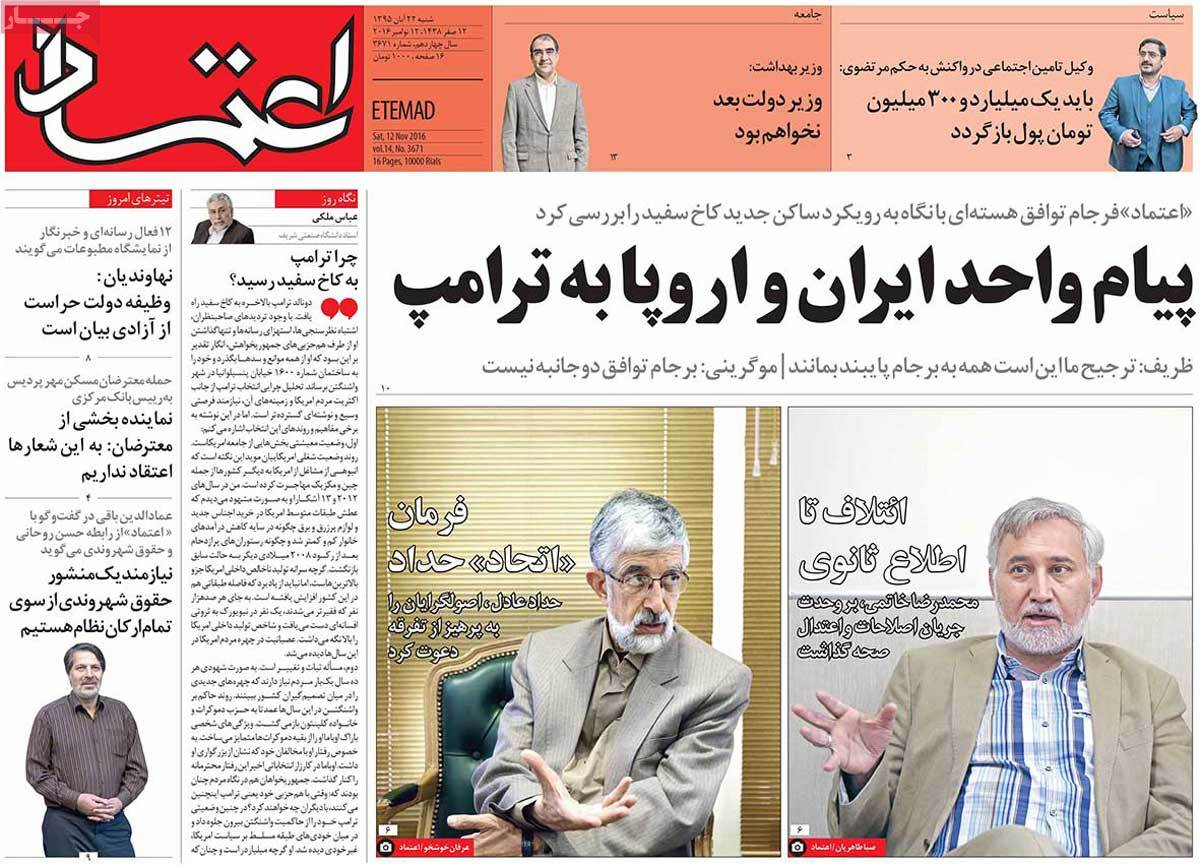 Look at Iranian Newspaper Front Pages on November 12