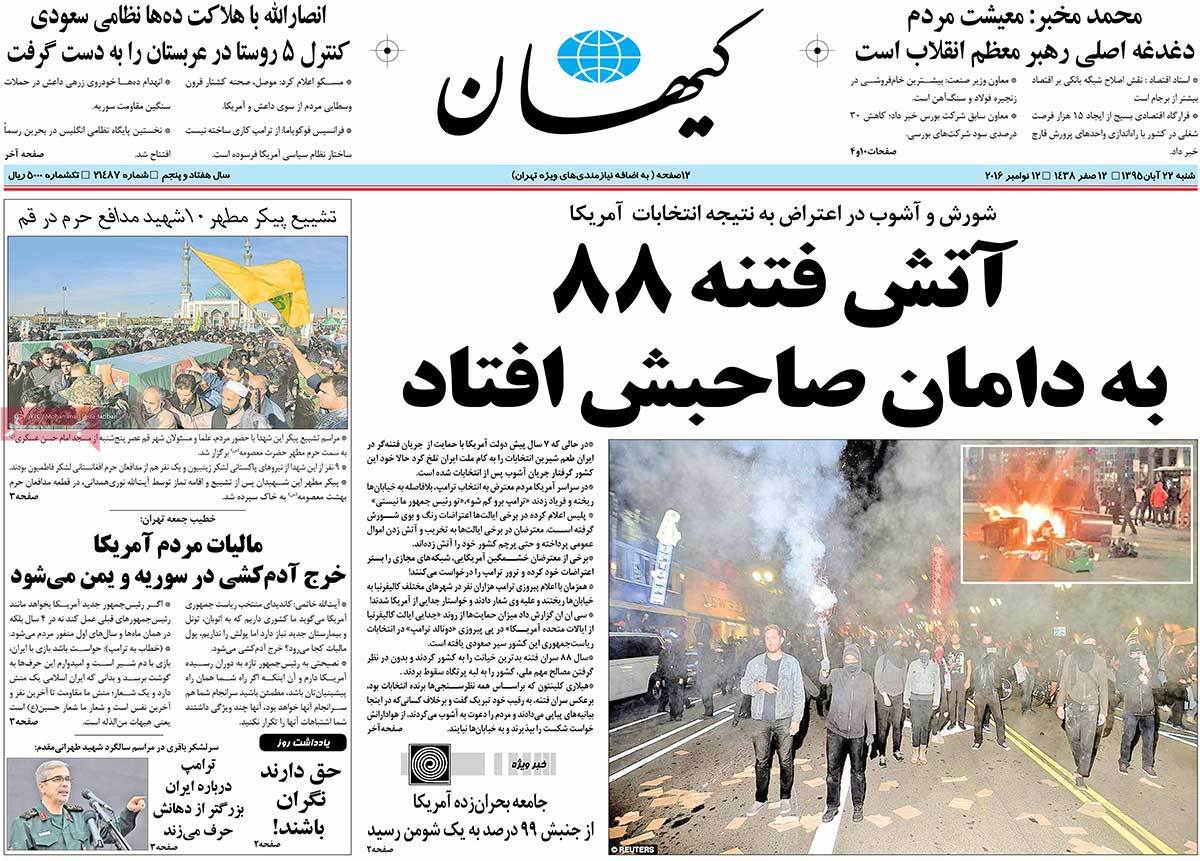 Look at Iranian Newspaper Front Pages on November 12