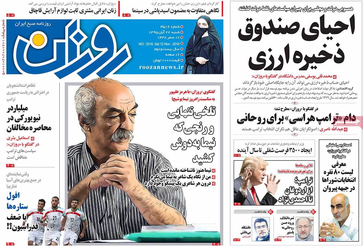 Look at Iranian Newspaper Front Pages on November 12