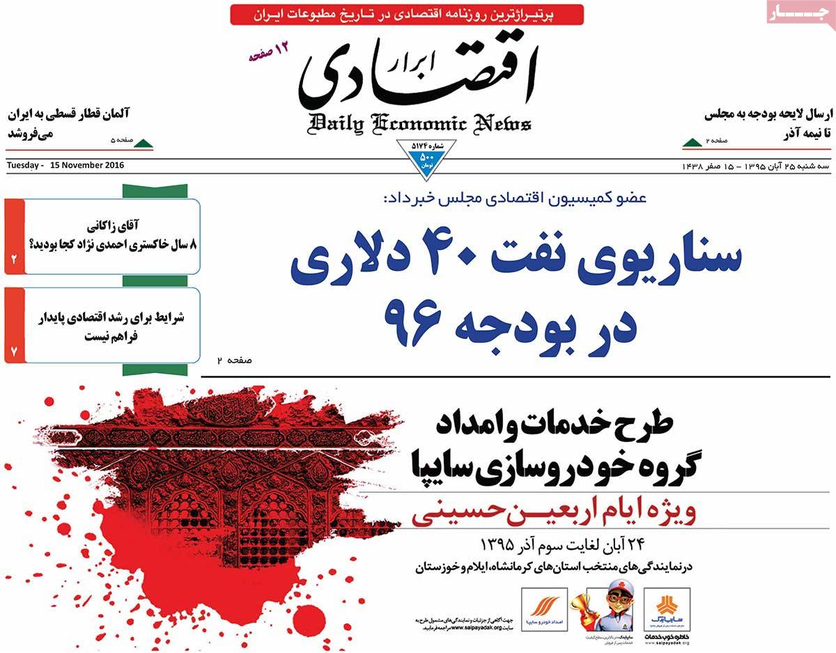 Look at Iranian Newspaper Front Pages on November 15